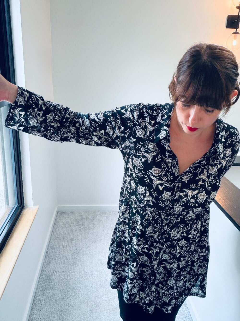 Black & White Floral Print Tiered Peplum top / Shirtdress -Y2K/ Cottagegoth - M